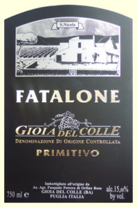 Etichetta Fatalone Gioia del Colle DOC Primitivo bio